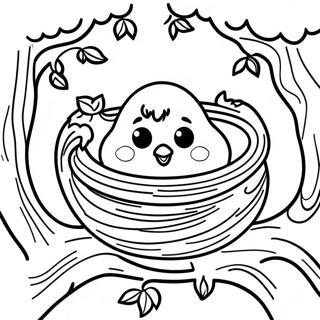 Baby Bird Nesting In A Cozy Tree Coloring Page 17401-14199