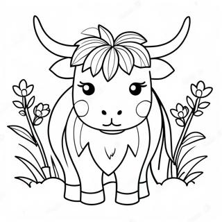 Cute Highland Cow With Flowers Coloring Page 17422-14211