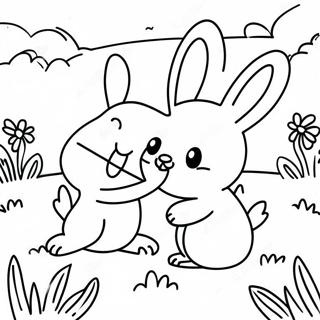 Happy Sunny Bunnies Playing In The Meadow Coloring Page 17632-14378