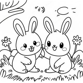 Happy Sunny Bunnies Playing In The Meadow Coloring Page 17632-14379