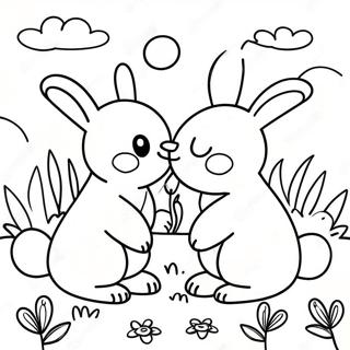 Happy Sunny Bunnies Playing In The Meadow Coloring Page 17632-14380