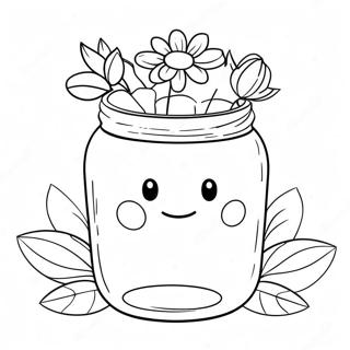 Cute Mason Jar With Flowers Coloring Page 18272-14886