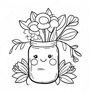 Cute Mason Jar With Flowers Coloring Page 18272-14887