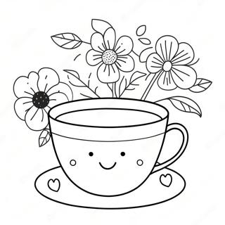 Cute Tea Cup With Flowers Coloring Page 18712-15231