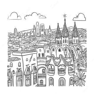 Barcelona Cityscape Coloring Page 18853-15348