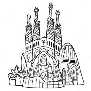 Colorful Barcelona Gaudi Architecture Coloring Page 18854-15342