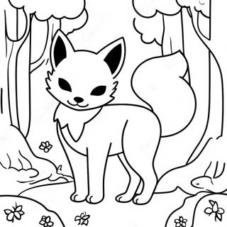 Mystical Nine Tailed Fox In Forest Coloring Page 18874-15358