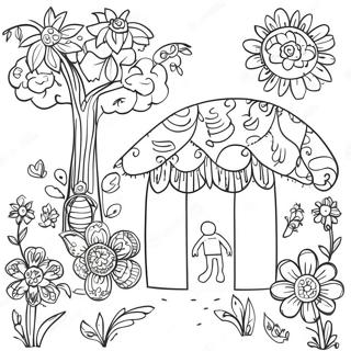 Vibrant Folk Art Scene Coloring Page 19014-15478