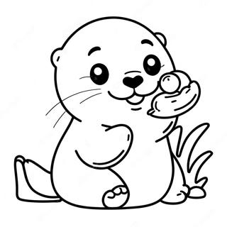 Cute Sea Otter Holding A Shell Coloring Page 19024-15483