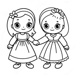 Adorable Sisters Holding Hands Coloring Page 19084-15543