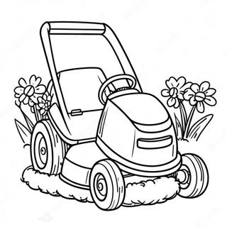 Cute Lawn Mower With Flowers Coloring Page 19184-15607