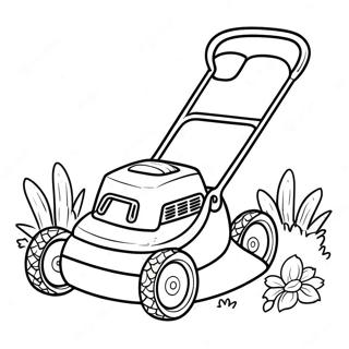 Cute Lawn Mower With Flowers Coloring Page 19184-15608