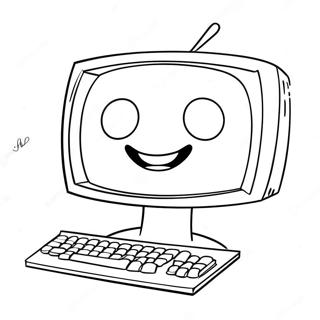 Cute Computer With Smiling Face Coloring Page 1922-1650