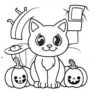 Spooky Black Cat With Pumpkin Coloring Page 19234-15649