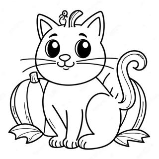 Spooky Black Cat With Pumpkin Coloring Page 19234-15650