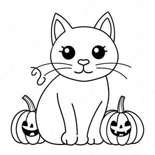 Spooky Black Cat With Pumpkin Coloring Page 19234-15652