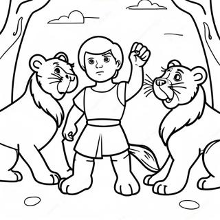 Brave Daniel Facing Fierce Lions Coloring Page 19564-15908