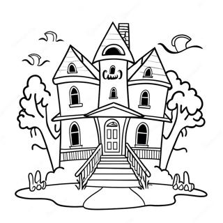 Creepy Haunted House With Ghosts Coloring Page 19744-16054