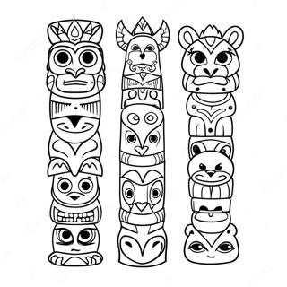 Colorful Totem Pole With Animals Coloring Page 20334-16525