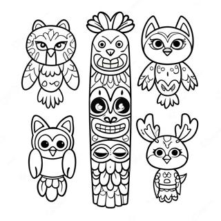 Colorful Totem Pole With Animals Coloring Page 20334-16526