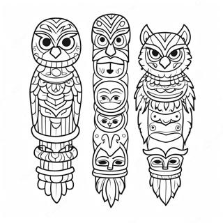 Colorful Totem Pole With Animals Coloring Page 20334-16527