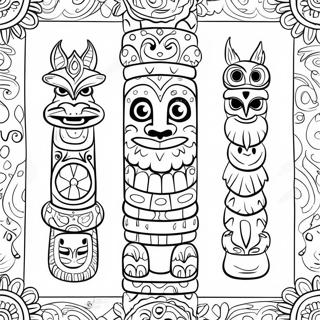 Colorful Totem Pole With Animals Coloring Page 20334-16528