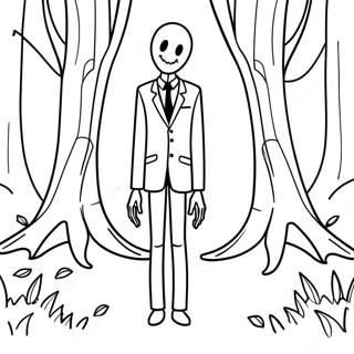 Creepy Slenderman In The Forest Coloring Page 20424-16597