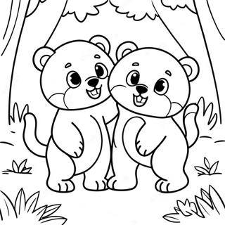 Cute Cubs Playing In The Forest Coloring Page 20434-16604