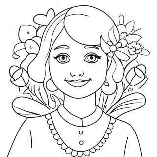 Cute Aunt With Flowers Coloring Page 20464-16635