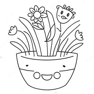 Cute Flower Pot With Smiling Face Coloring Page 20504-16654