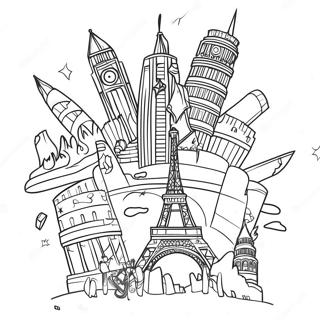 Colorful Landmarks From Around The World Coloring Page 2062-1762