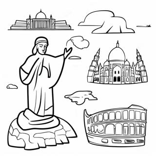 Colorful Landmarks From Around The World Coloring Page 2062-1763