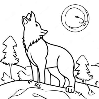 Realistic Wolf In Moonlight Coloring Pages