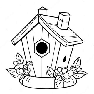 Colorful Bird House With Flowers Coloring Page 20944-17002