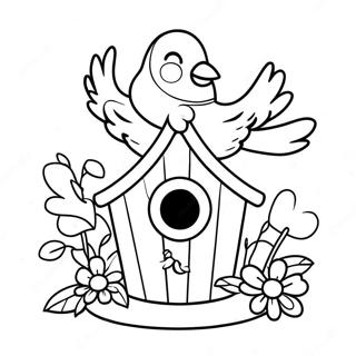 Colorful Bird House With Flowers Coloring Page 20944-17004