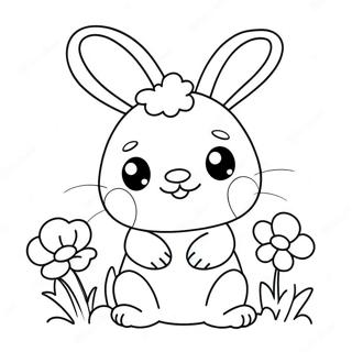 Cute Kawaii Bunny With Flowers Coloring Page 21264-17257