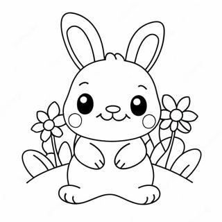 Cute Kawaii Bunny With Flowers Coloring Page 21264-17258