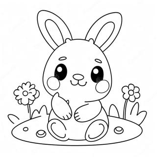 Cute Kawaii Bunny With Flowers Coloring Page 21264-17259