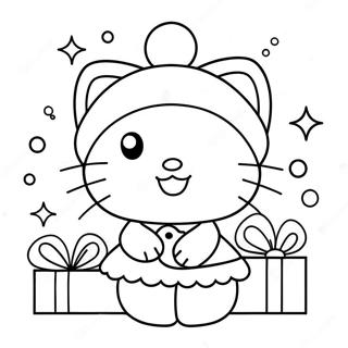 Festive Hello Kitty With Santa Hat Coloring Page 21404-17370