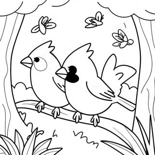 Colorful Cardinals In A Garden Coloring Page 21464-17414