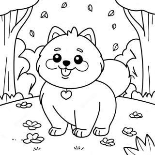 Fluffy Pomeranian Playing In The Park Coloring Page 21544-17473