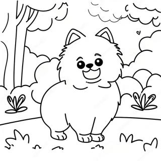 Fluffy Pomeranian Playing In The Park Coloring Page 21544-17475