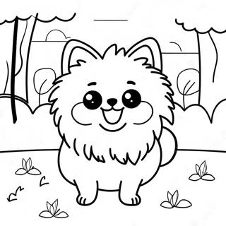 Fluffy Pomeranian Playing In The Park Coloring Page 21544-17476