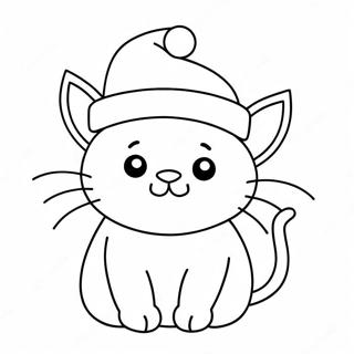 Adorable Christmas Cat With Santa Hat Coloring Page 21674-17579