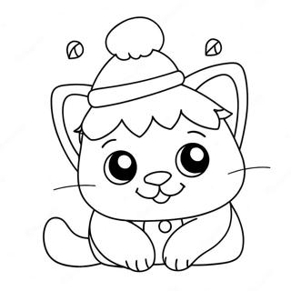 Adorable Christmas Cat With Santa Hat Coloring Page 21674-17580