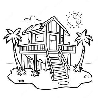 Sunny Beach House With Palm Trees Coloring Page 21954-17798