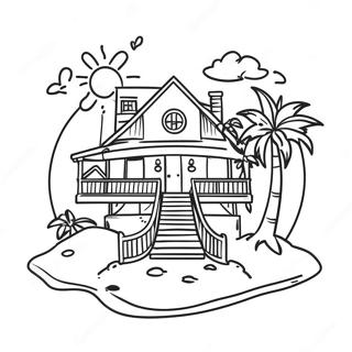 Sunny Beach House With Palm Trees Coloring Page 21954-17799