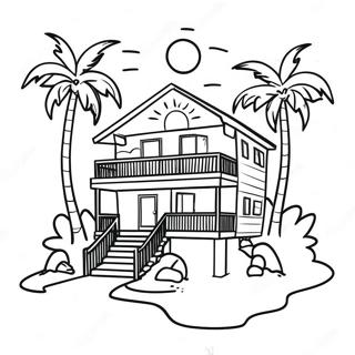 Sunny Beach House With Palm Trees Coloring Page 21954-17800