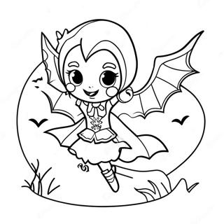 Spooky Girl Vampire With Bat Coloring Page 22004-17842