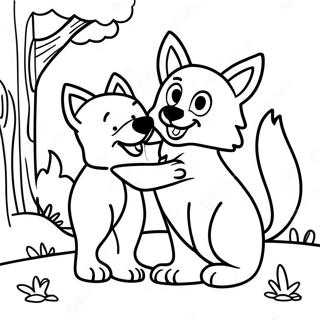 Playful Fox And Hound Friends Coloring Page 22214-18009